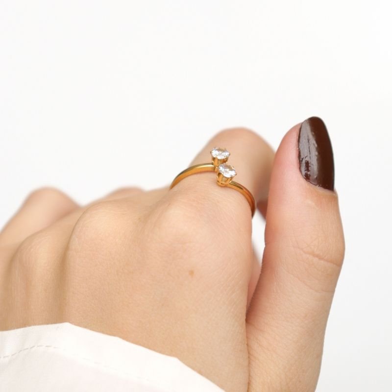 Anel Ponto de Luz Cristal em Aço Inox (Tamanho 17)