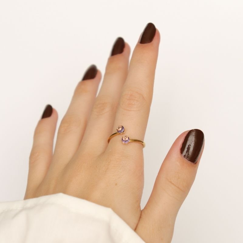 Anel Ponto de Luz Lilás em Aço Inox (Tamanho 17)