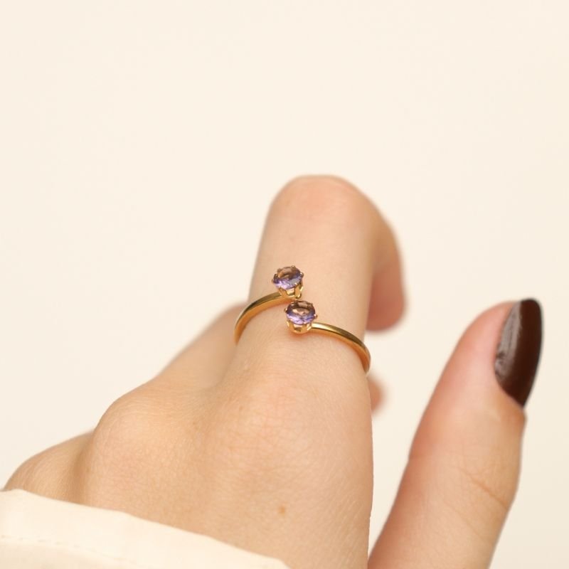 Anel Ponto de Luz Lilás em Aço Inox (Tamanho 17)