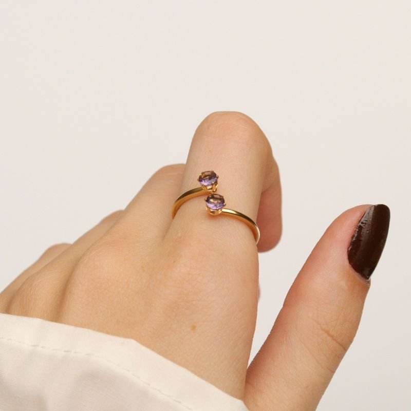 Anel Ponto de Luz Lilás em Aço Inox (Tamanho 17)