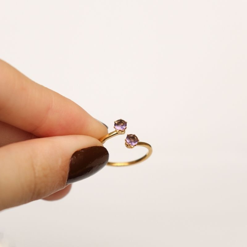 Anel Ponto de Luz Lilás em Aço Inox (Tamanho 17)