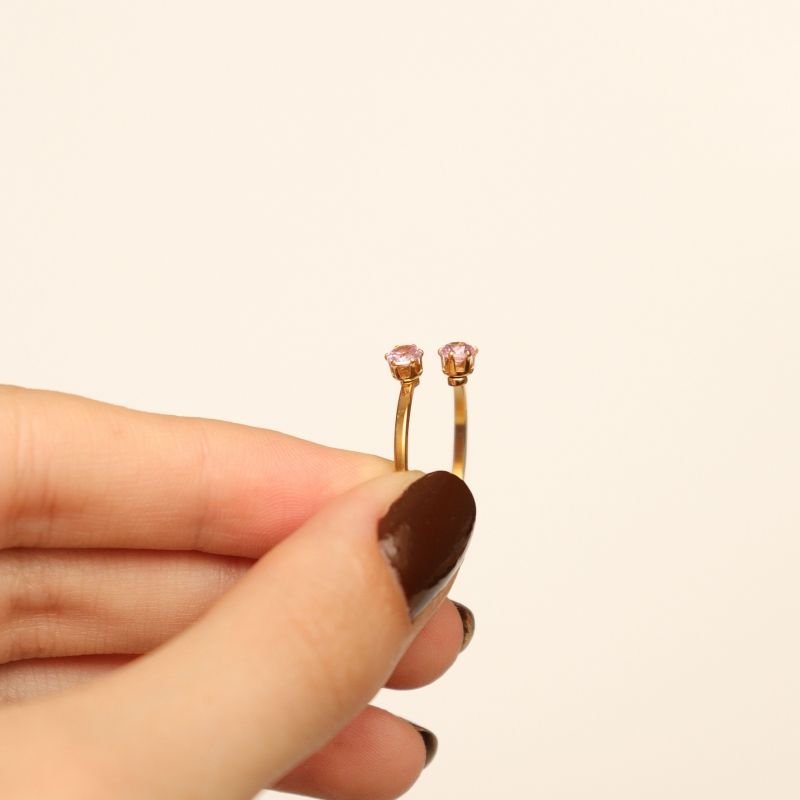 Anel Ponto de Luz Rosa Claro em Aço Inox (Tamanho 17)