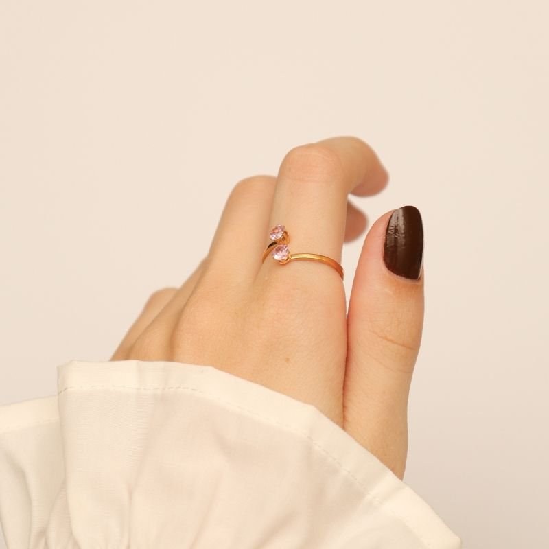 Anel Ponto de Luz Rosa Claro em Aço Inox (Tamanho 17)