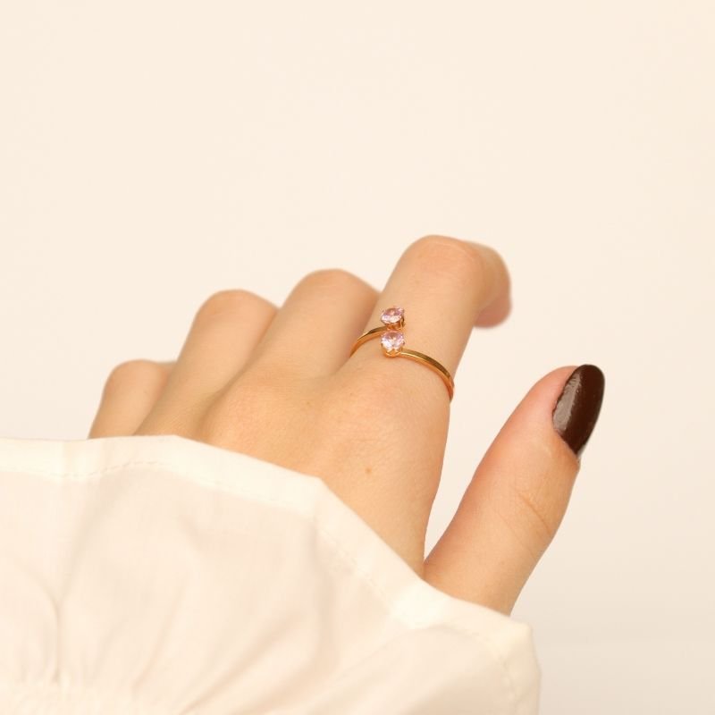 Anel Ponto de Luz Rosa Claro em Aço Inox (Tamanho 17)