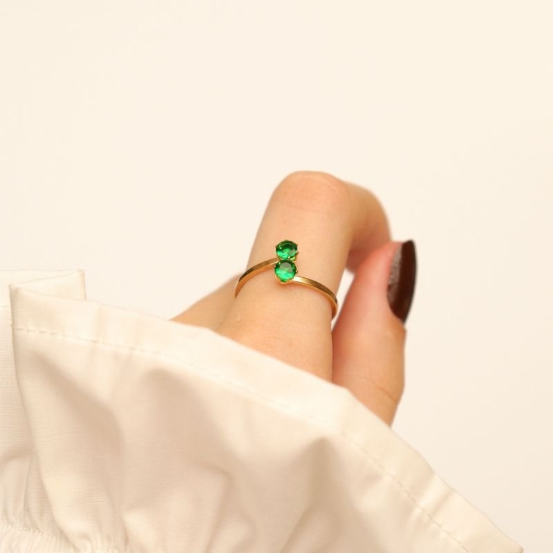 Anel Ponto de Luz Verde em Aço Inox (Tamanho 17)