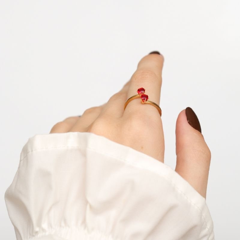 Anel Ponto de LuzVermelho em Aço Inox (Tamanho 17)