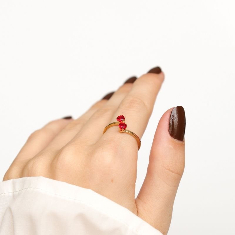 Anel Ponto de LuzVermelho em Aço Inox (Tamanho 17)