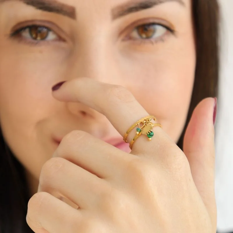 Anel Regulável com Pingentes em Aço Inox (Linha Premium)