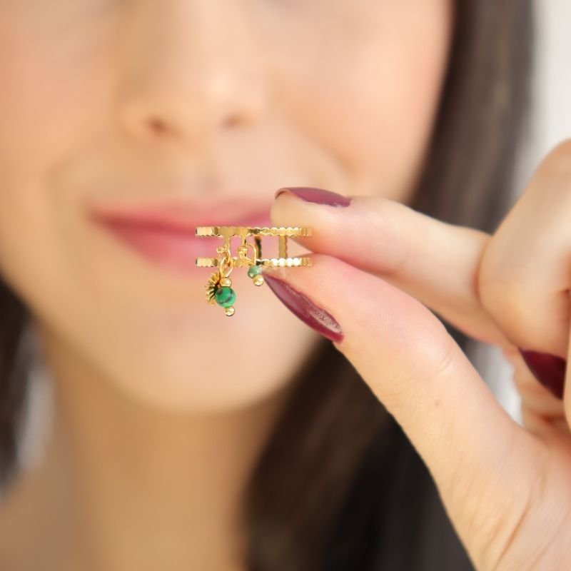 Anel Regulável com Pingentes em Aço Inox (Linha Premium)