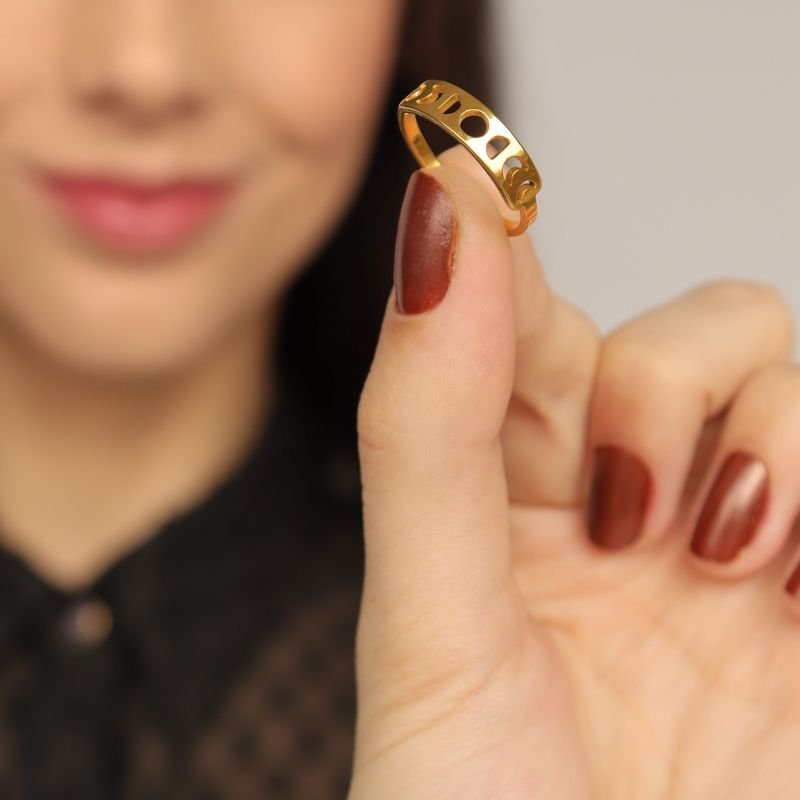 Anel Regulável Fases da Lua em Aço Inox