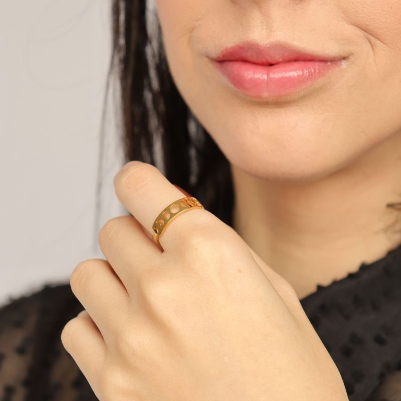 Anel Regulável Fases da Lua em Aço Inox