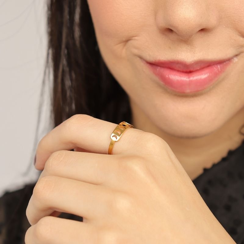 Anel Regulável Fases da Lua em Aço Inox