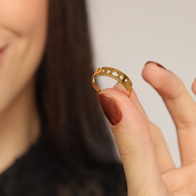 Anel Regulável Fases da Lua em Aço Inox