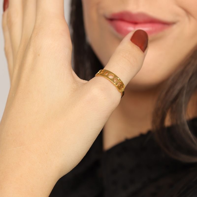 Anel Regulável Fases da Lua em Aço Inox