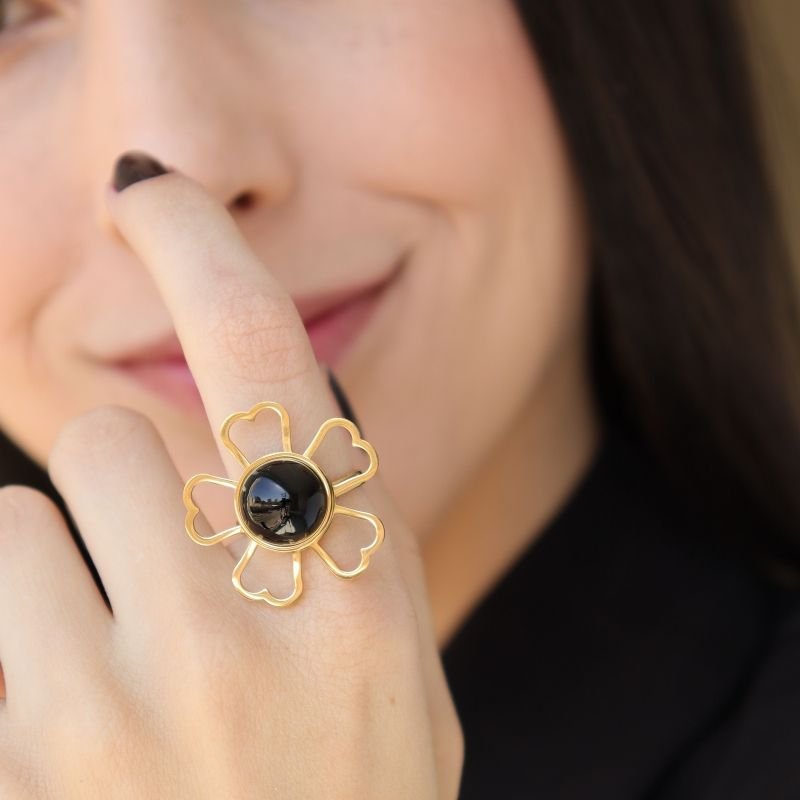 Anel Regulável Flor em Aço Inox