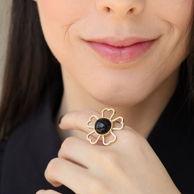 Anel Regulável Flor em Aço Inox