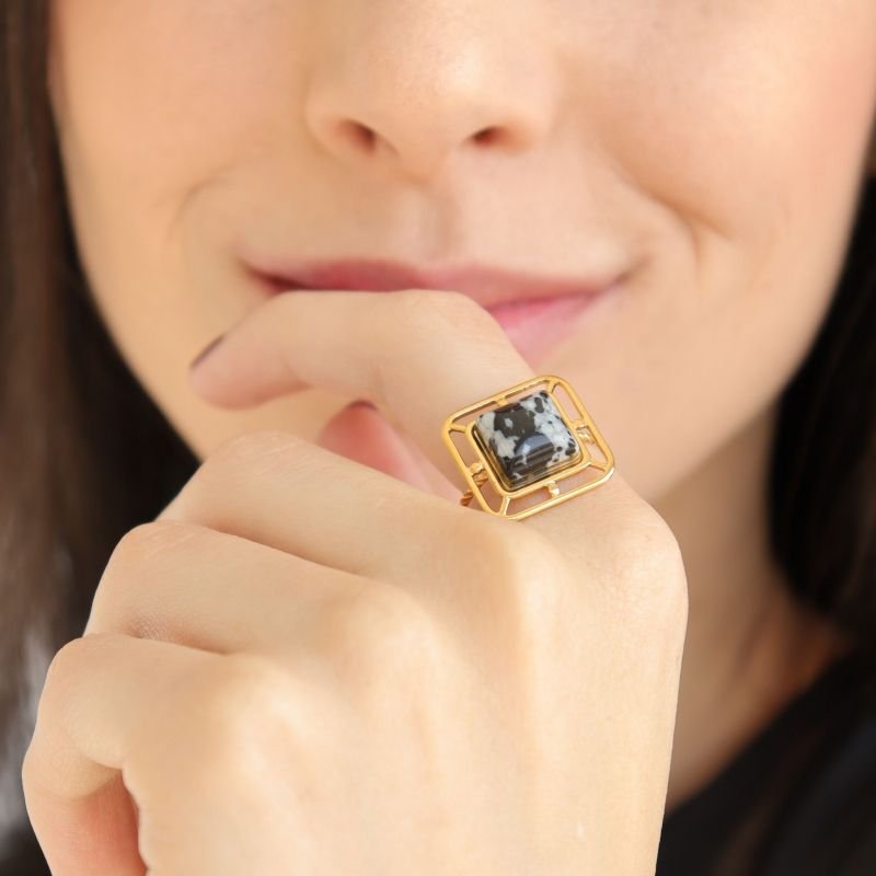 Anel Regulável Pedra em Aço Inox