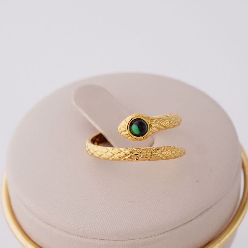 Anel Snake Green Levemente Regulável em Aço Inox