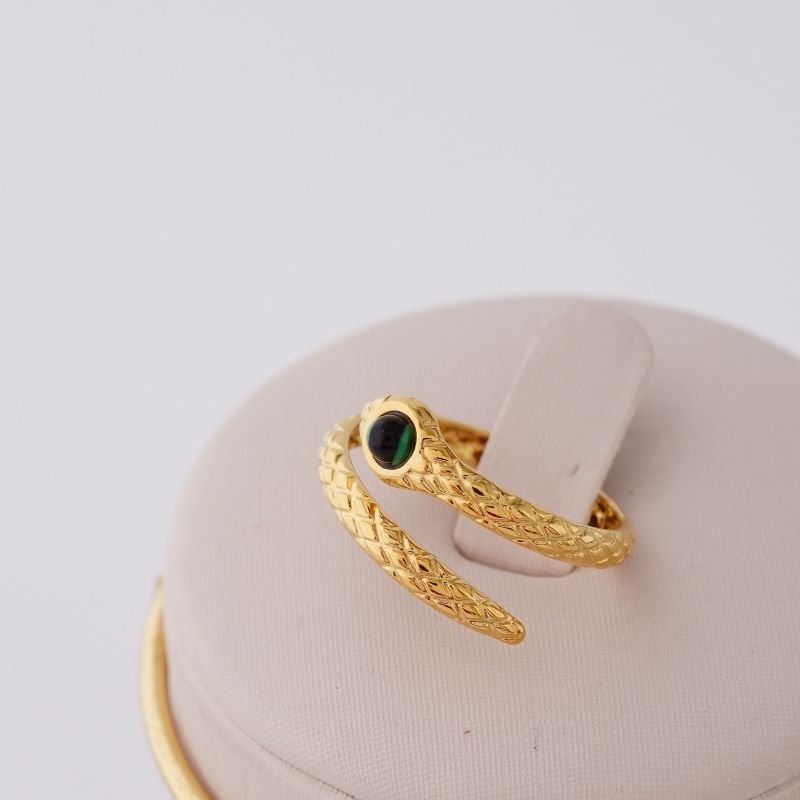 Anel Snake Green Levemente Regulável em Aço Inox