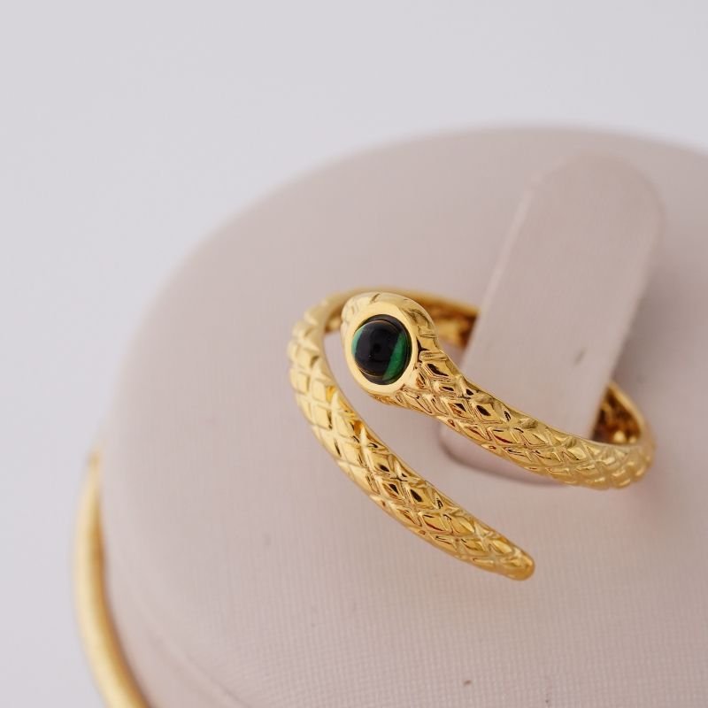 Anel Snake Green Levemente Regulável em Aço Inox