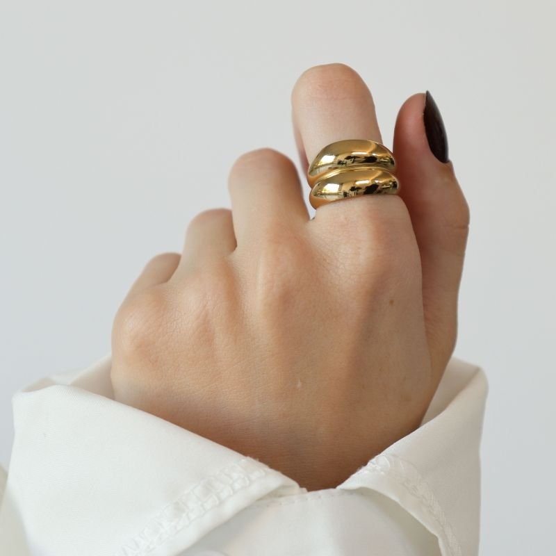 Anel Tamanho 17 em Aço Inox Moderno Duplo