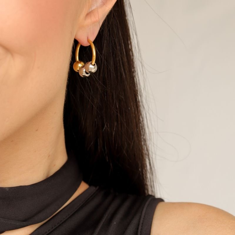 Argola 3 Esferas Mistas em Aço Inox (Linha Premium)