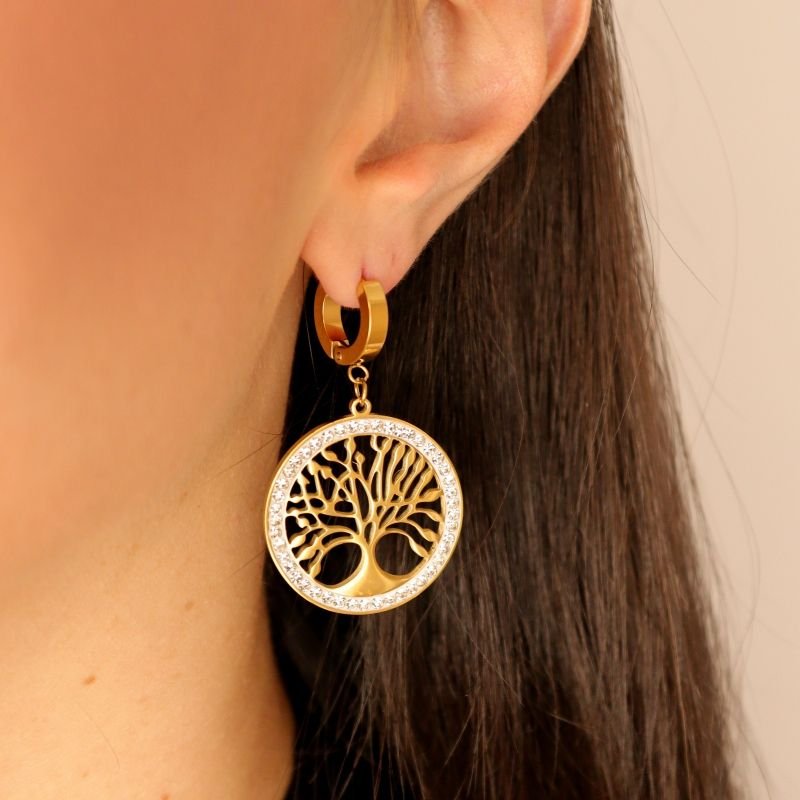 Argola Árvore da Vida com Cravejada em Aço Inox (Linha Premium)