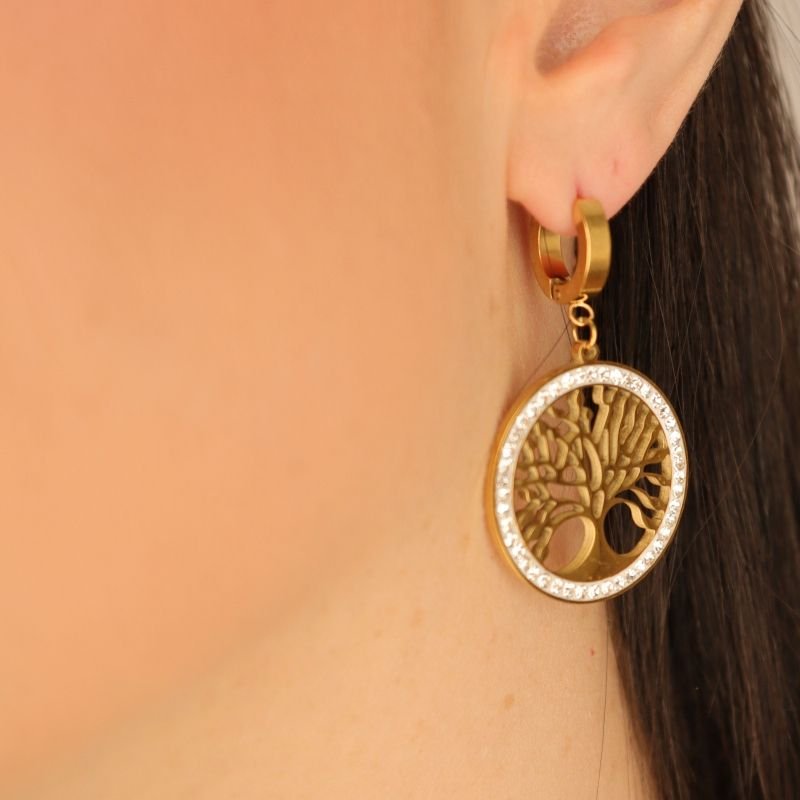 Argola Árvore da Vida com Cravejada em Aço Inox (Linha Premium)