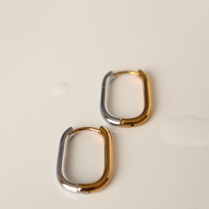 Argola Bicolor Geométrica em Aço Inox