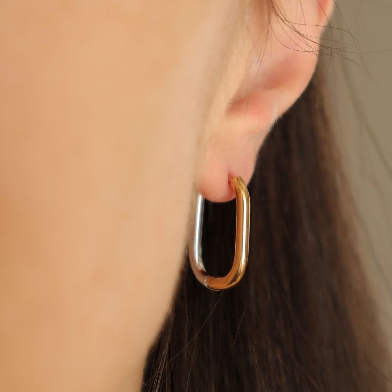 Argola Bicolor Geométrica em Aço Inox