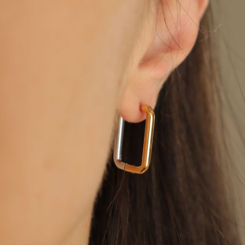 Argola Bicolor Geométrica em Aço Inox