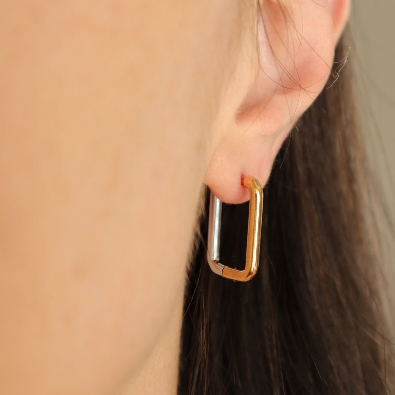 Argola Bicolor Geométrica em Aço Inox