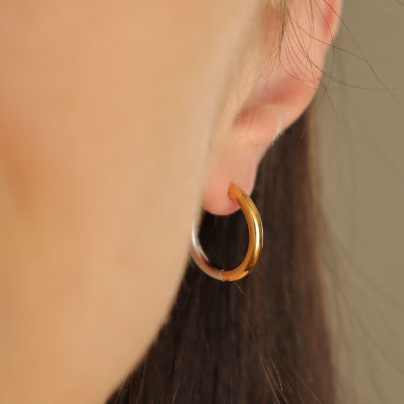 Argola Bicolor Média Geométrica em Aço Inox