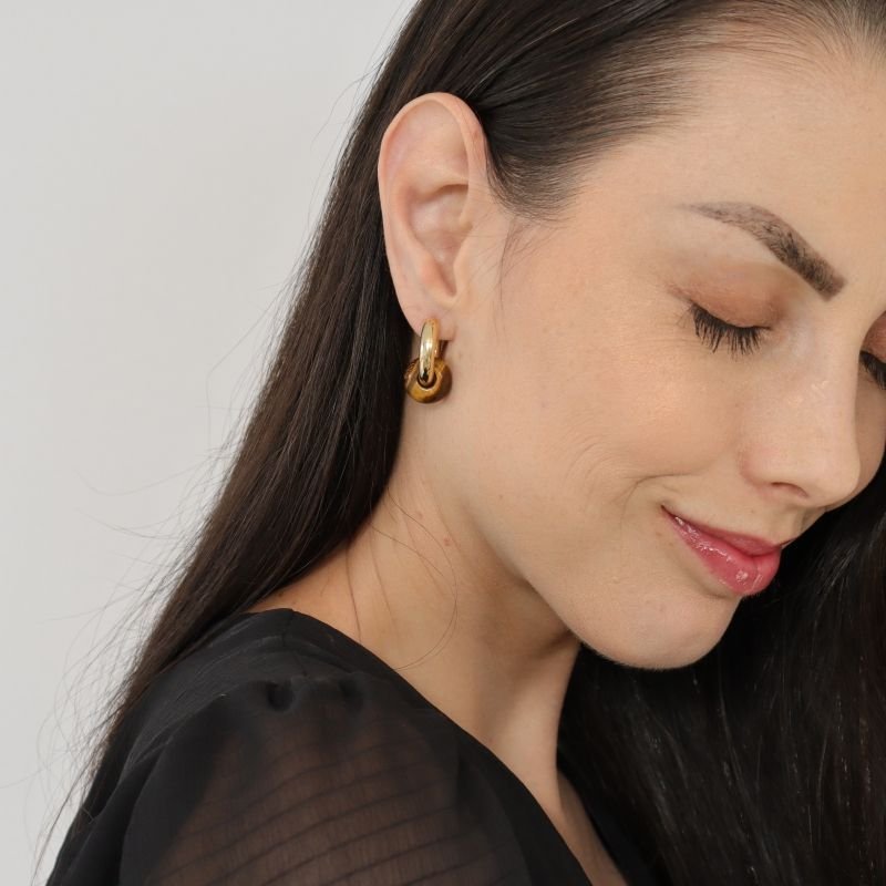 Argola com Detalhe Marrom em Aço Inox (Linha Premium)