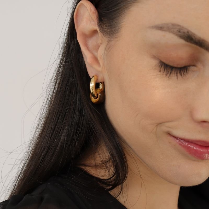 Argola com Detalhe Marrom em Aço Inox (Linha Premium)