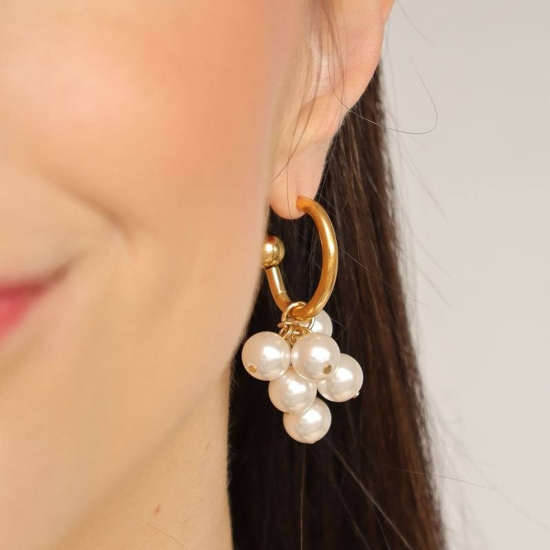 Argola com Detalhe Pérola em Aço Inox (Linha Premium) Peso 10g