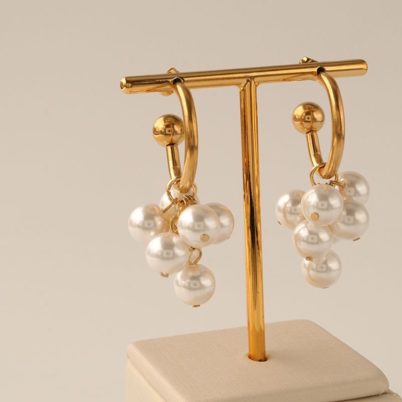 Argola com Detalhe Pérola em Aço Inox (Linha Premium) Peso 10g