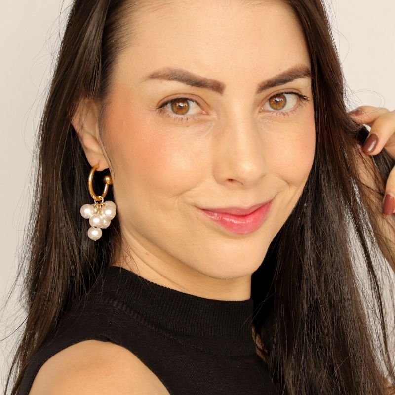 Argola com Detalhe Pérola em Aço Inox (Linha Premium) Peso 10g