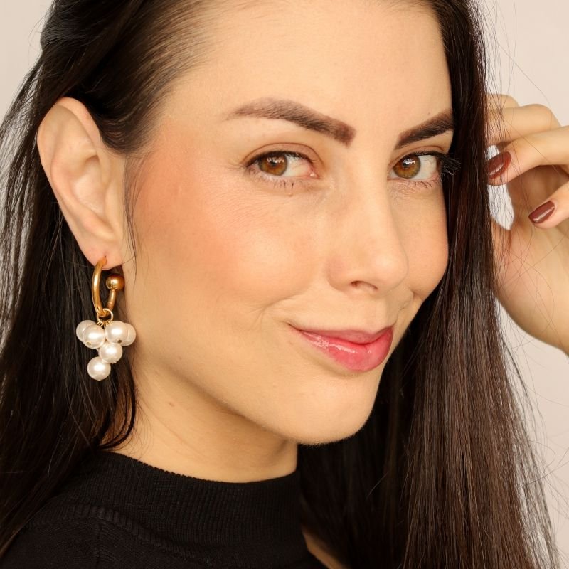 Argola com Detalhe Pérola em Aço Inox (Linha Premium) Peso 10g