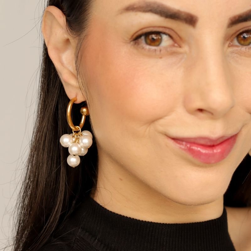 Argola com Detalhe Pérola em Aço Inox (Linha Premium) Peso 10g