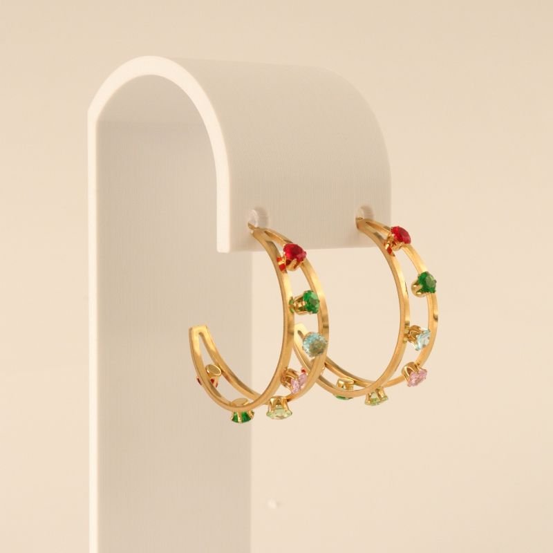 Argola Pedrinhas Coloridas em Aço Inox (Linha Premium)