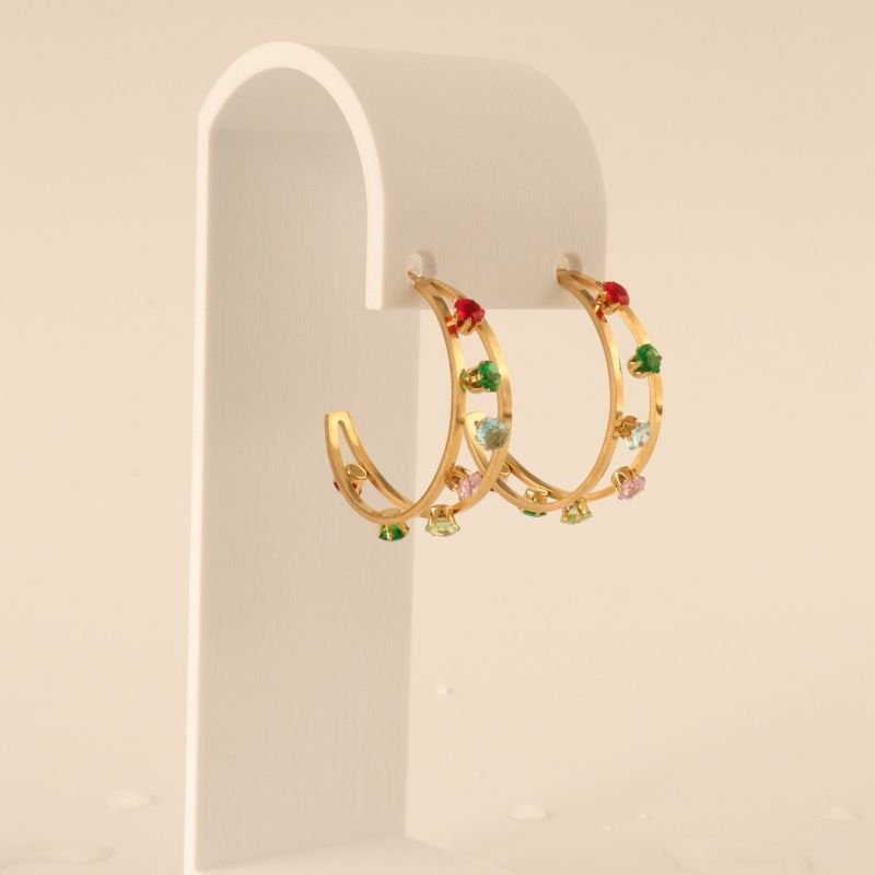 Argola Pedrinhas Coloridas em Aço Inox (Linha Premium)