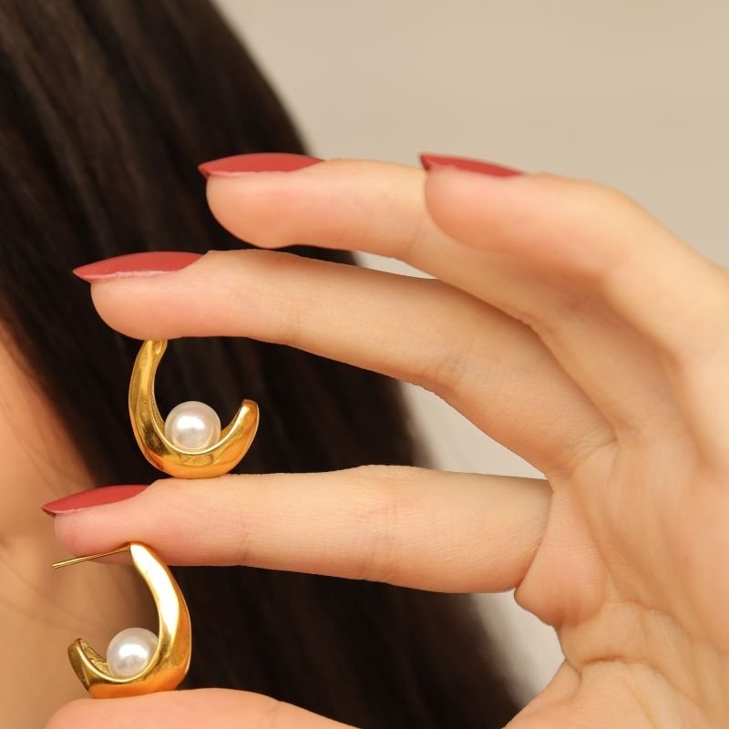 Argola Pérola Contemporânea em Aço Inox (Linha Premium)