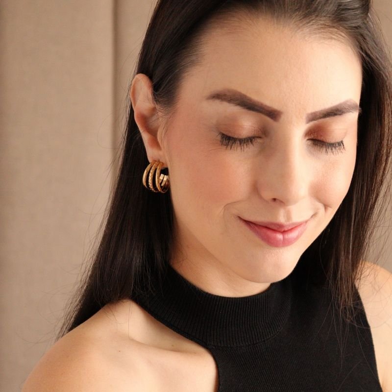 Argola Tripla com Detalhe mais Grossa em Aço Inox (Linha Premium)