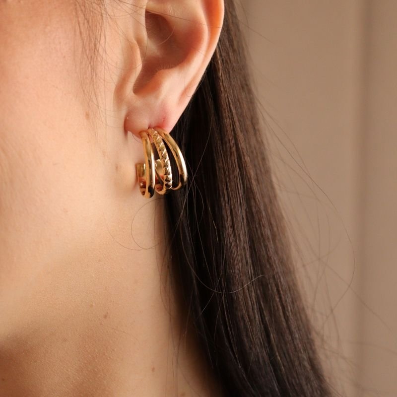 Argola Tripla com Detalhe mais Grossa em Aço Inox (Linha Premium)