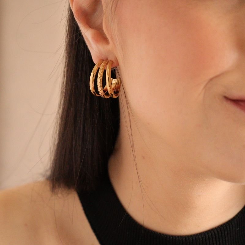 Argola Tripla com Detalhe mais Grossa em Aço Inox (Linha Premium)