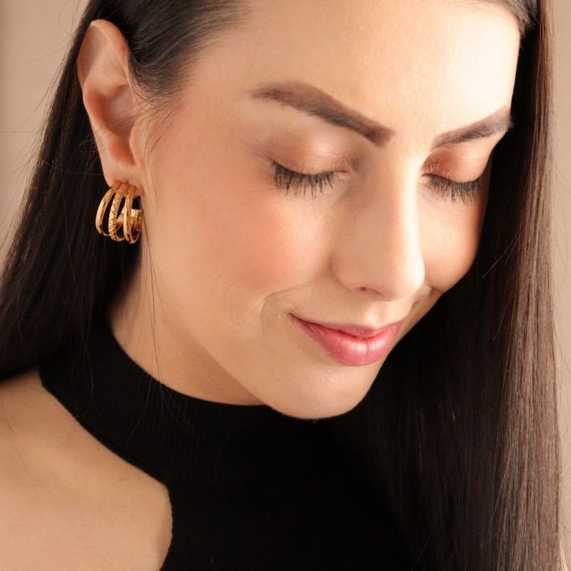 Argola Tripla com Detalhe mais Grossa em Aço Inox (Linha Premium)