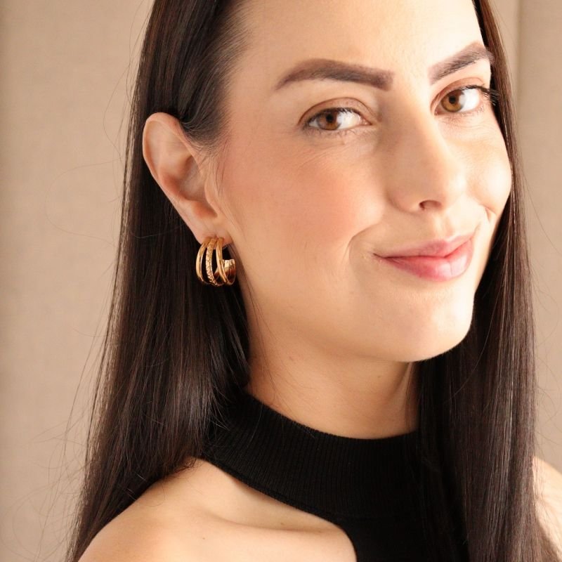 Argola Tripla com Detalhe mais Grossa em Aço Inox (Linha Premium)