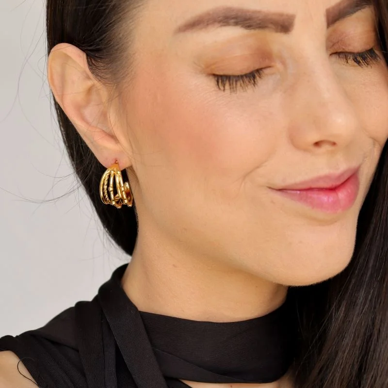 Argola Tripla com Esferas em Aço Inox