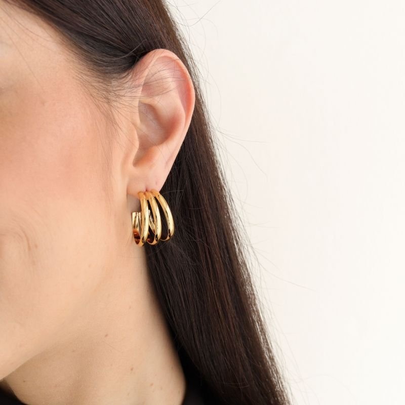 Argola Tripla Lisa Média Moderna em Aço Inox